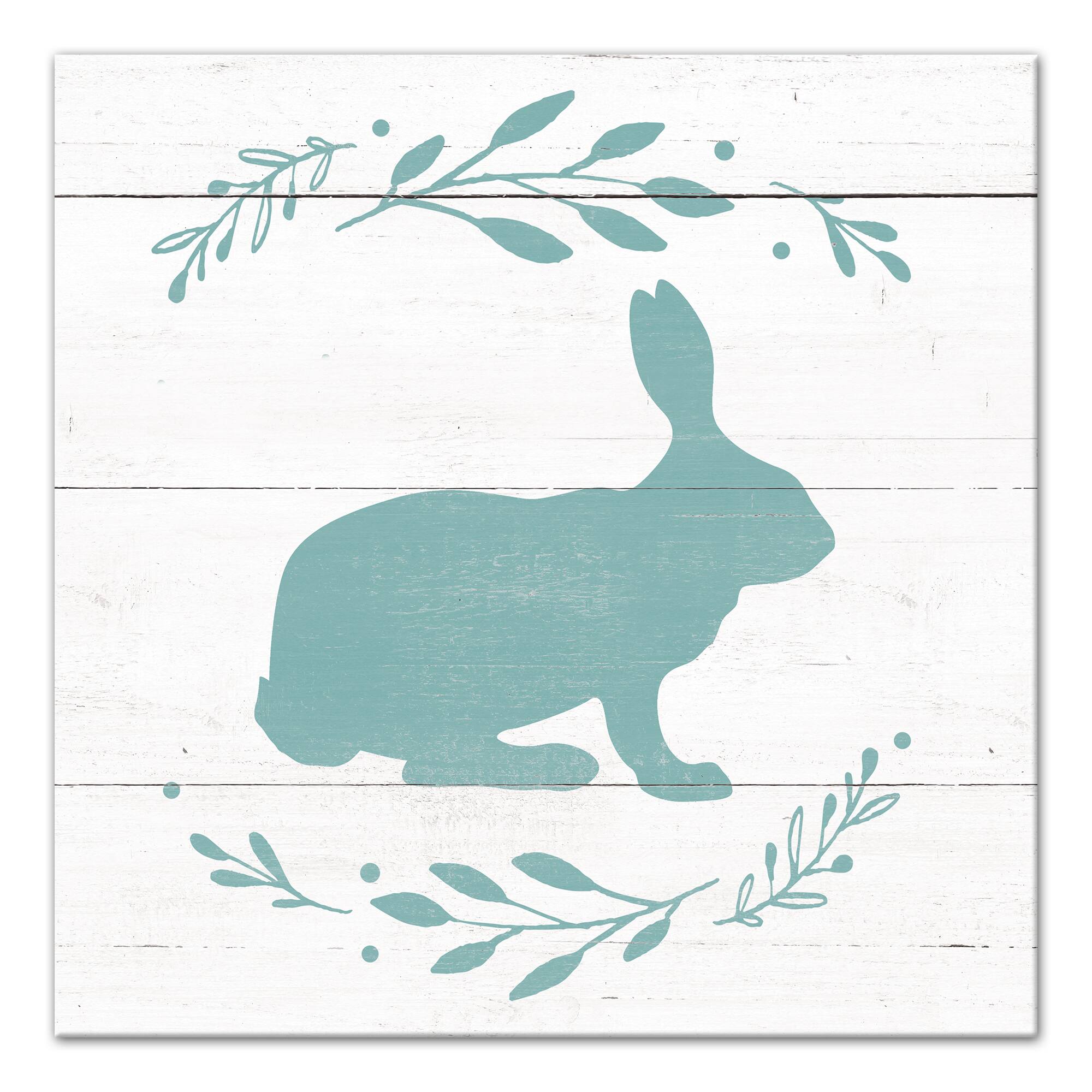 Teal Bunny Silhouette Canvas Art